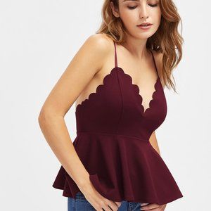 1XL Shein Scalloped V-Neck Peplum Cami